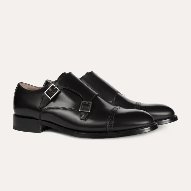 Dellovo Elmo Monk Strap Uomo Pelle Nero fibbia