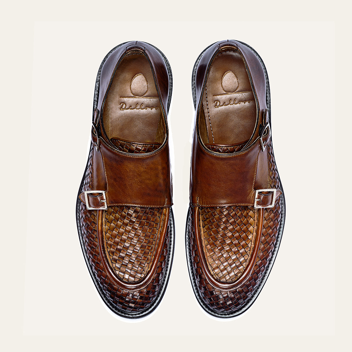 Dellovo Camerelle monk strap uomo siena intrecciato