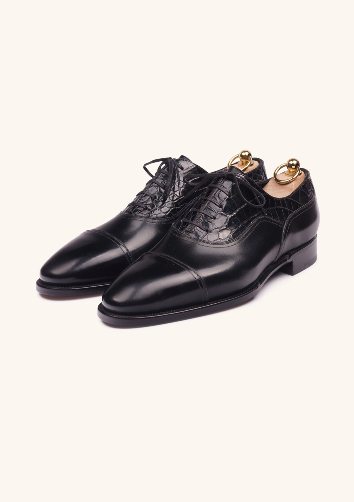 Stefano Bemer Classica Oxford Pelle Nera Coccodrillo 42