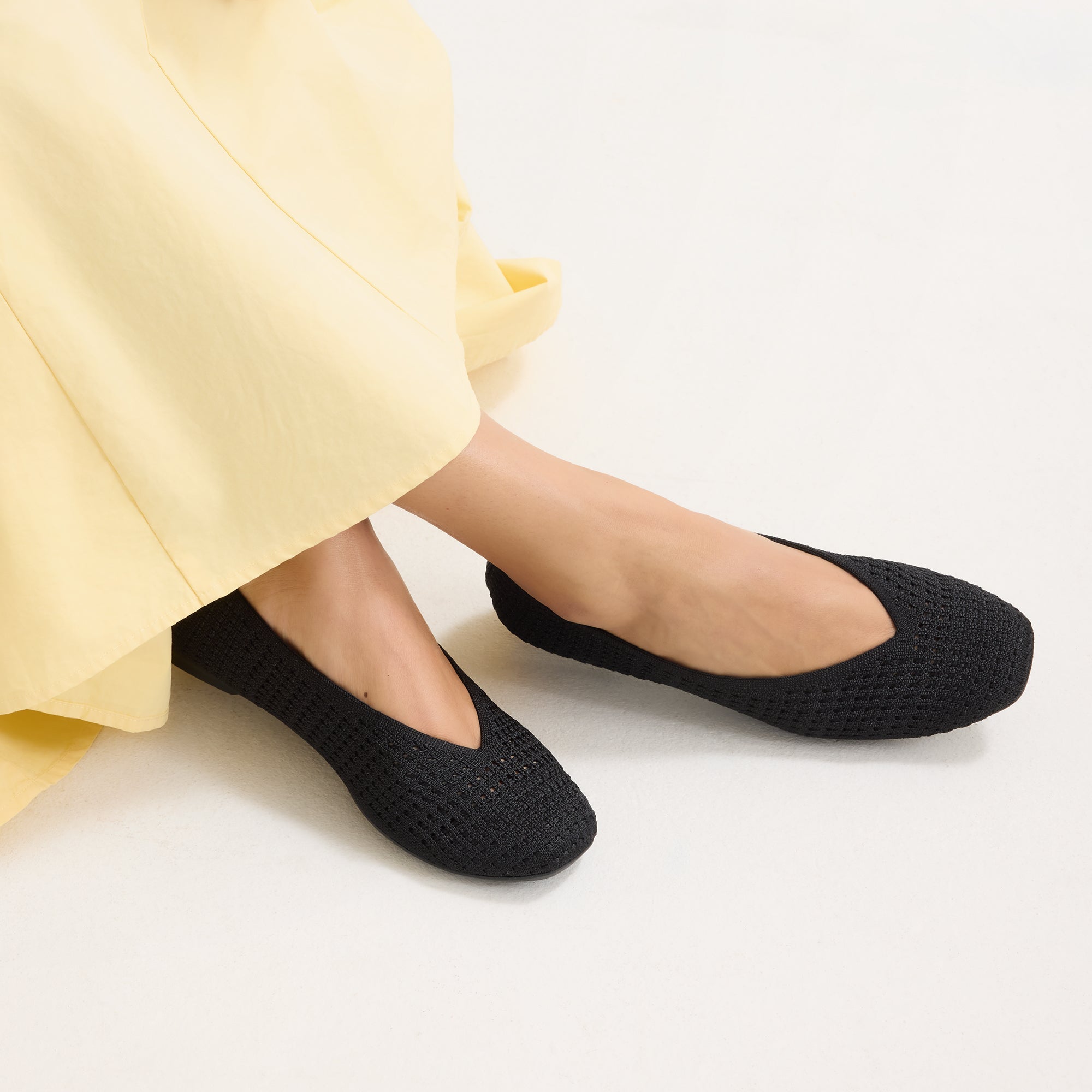 Rothy's Max Square Ballerina ballerine Black Mesh rete nera
