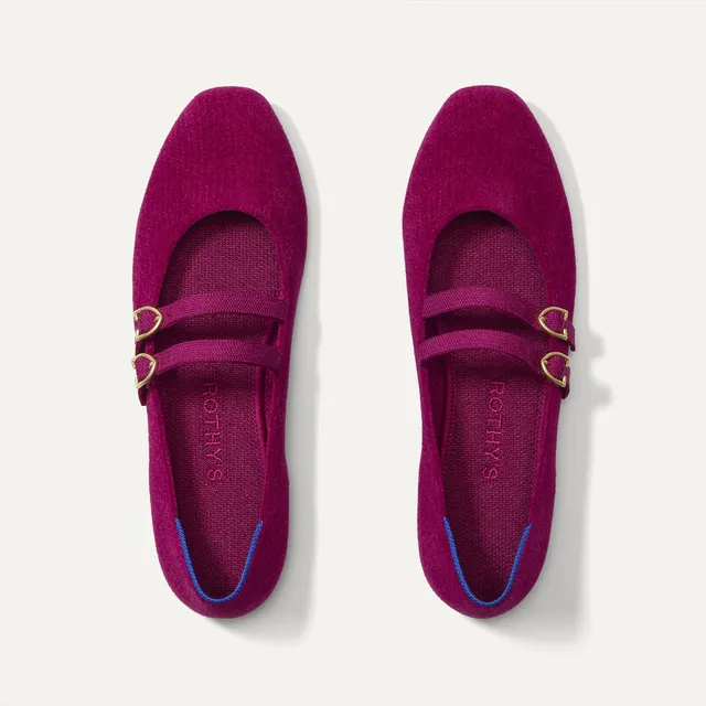 Rothy's Double Buckle Mary Jane Mulberry ballerine fibbia rosa