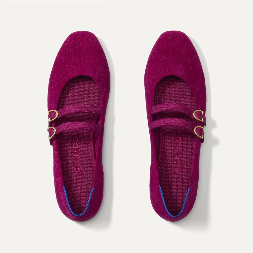 Rothy's Double Buckle Mary Jane Mulberry ballerine fibbia rosa