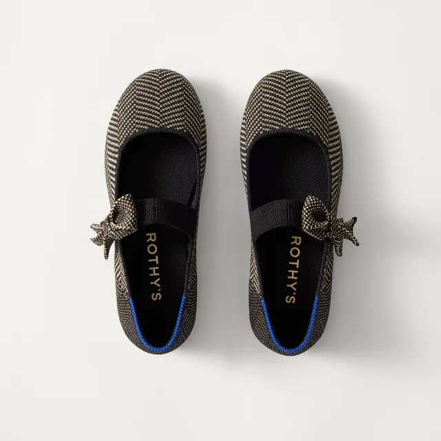 Rothy's The Kids Tux Bow Mary Jane scarpe nero oro metallizzato