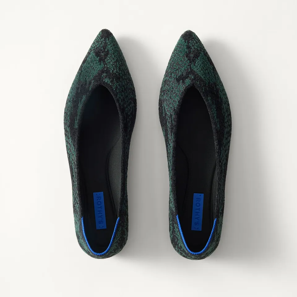 Rothy's The Point III ballerine verdi pitonate Evergreen Python