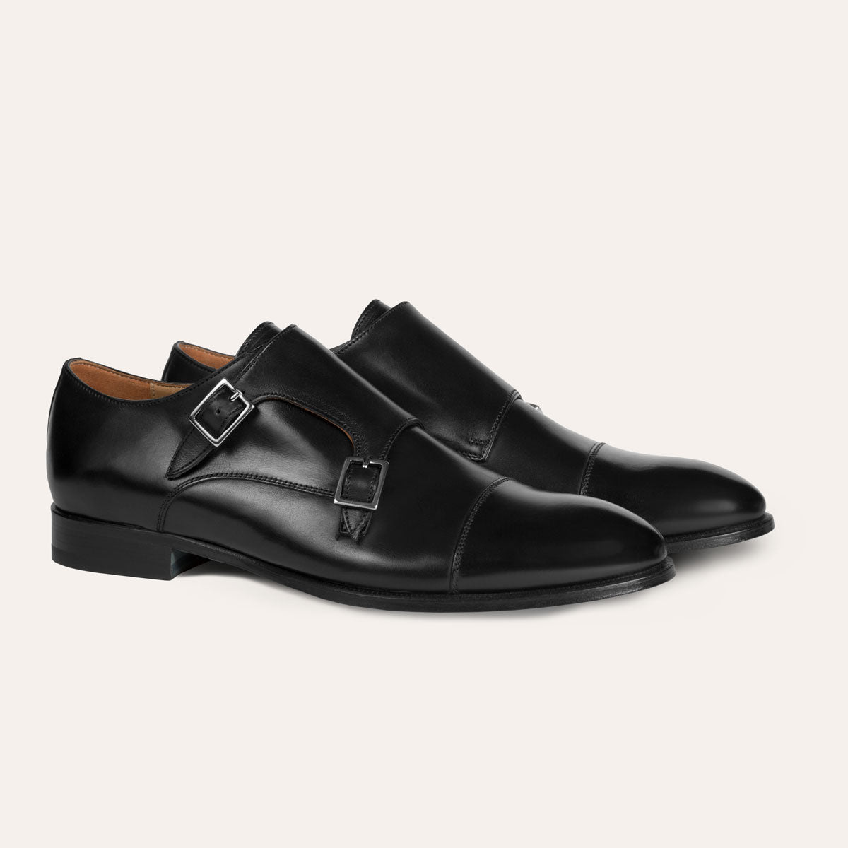Dellovo Ercole Monk Strap uomo nero pelle doppia fibbia