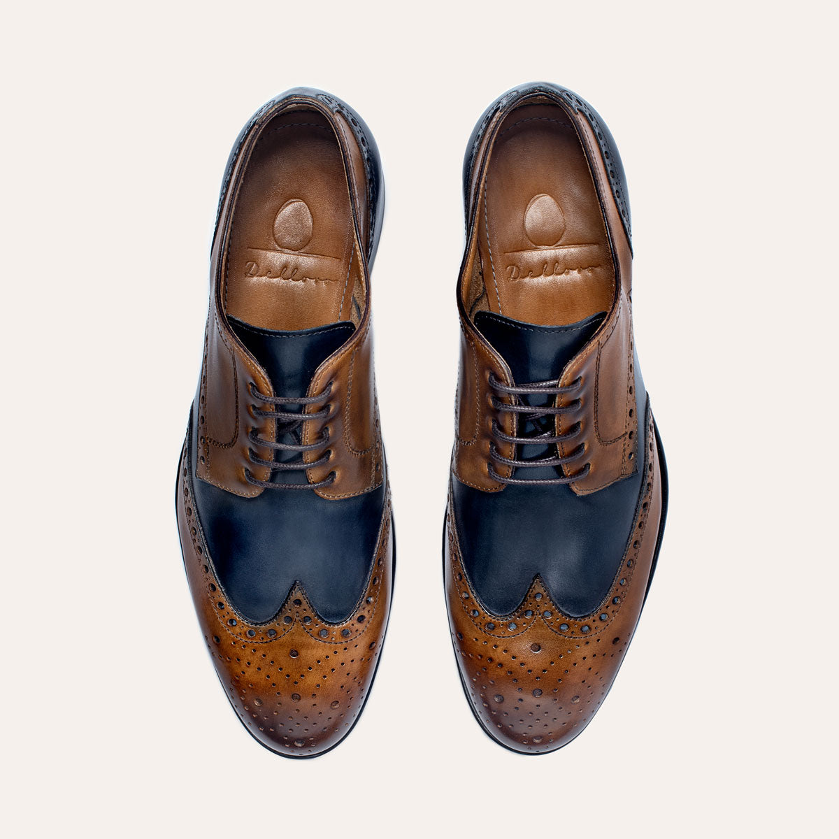 Dellovo Sansevero derby uomo tan bluette bicolore