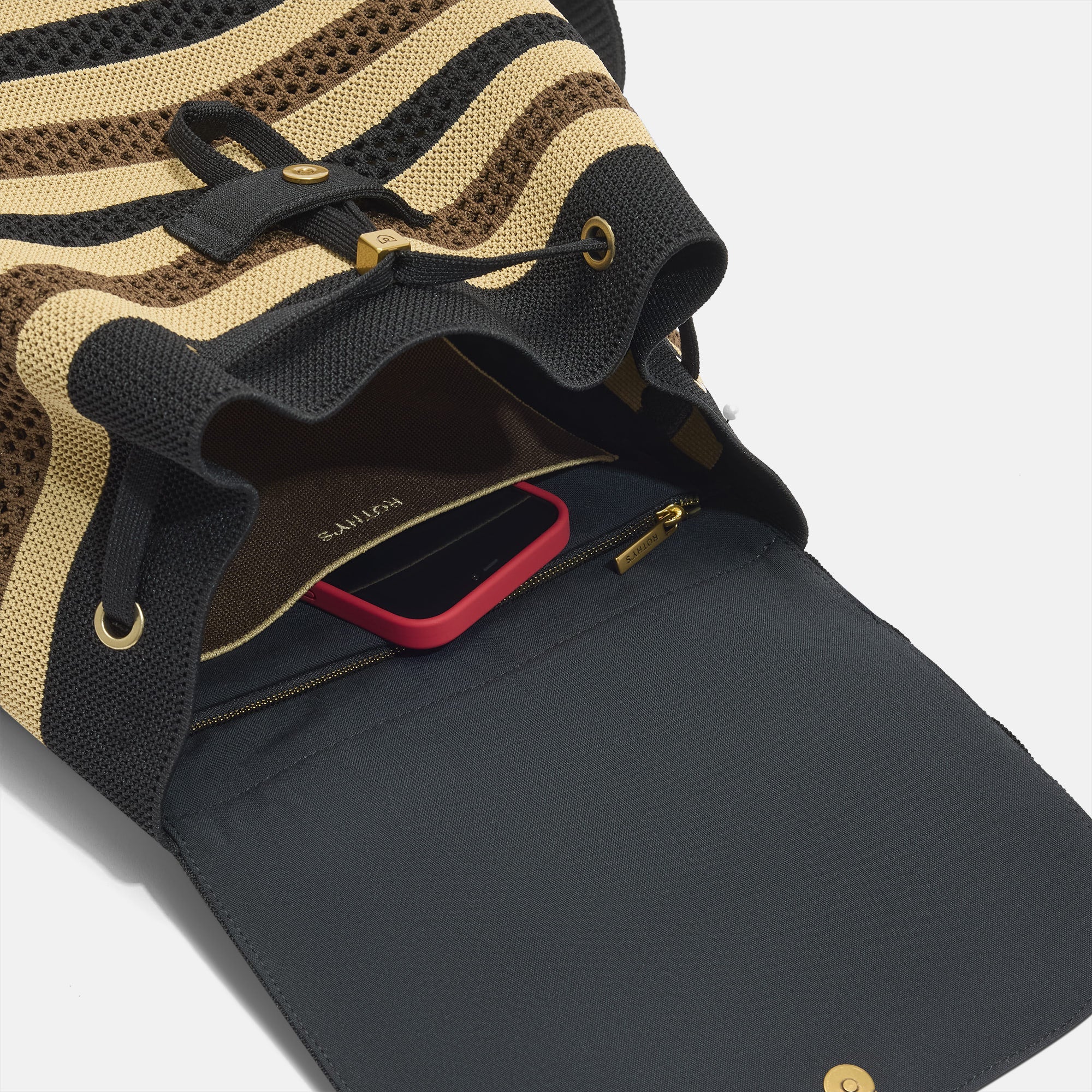 Rothy's The Cinch Backpack zaino Mocha Stripe coulisse