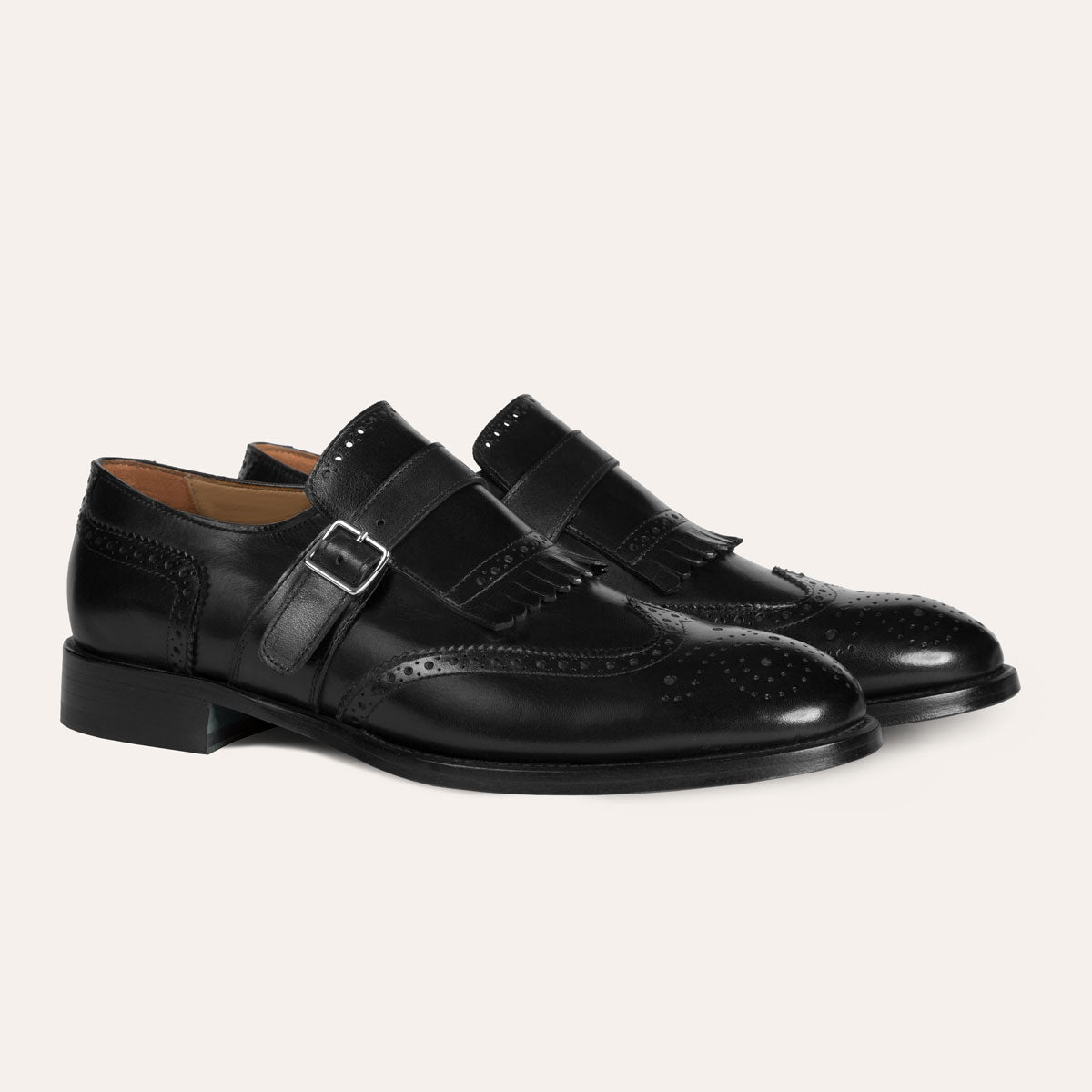Dellovo Laes monk strap uomo pelle nero fibbia singola