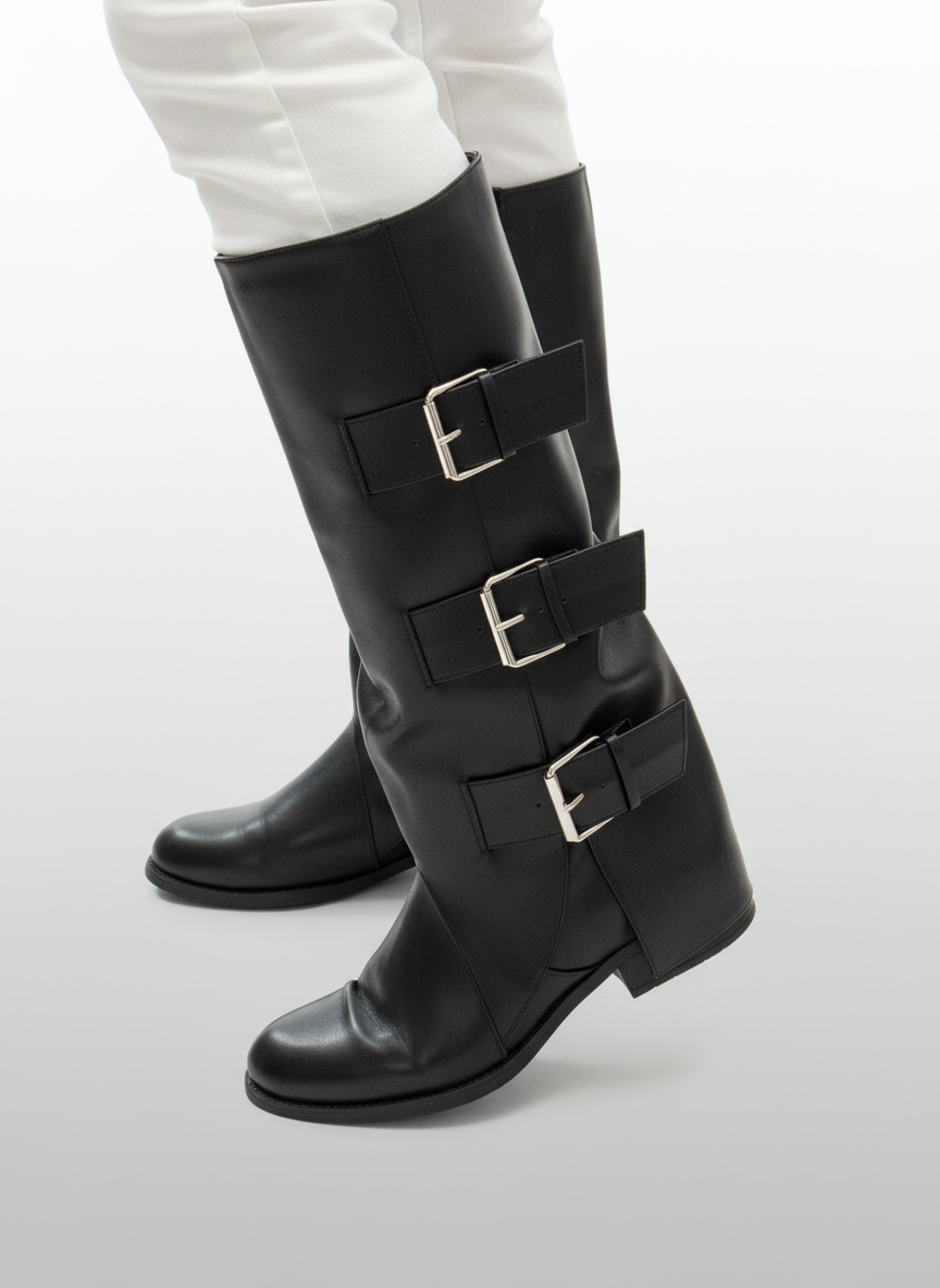Linea Elle Stivale 3 Fibbie Nero Ecopelle Tacco Basso