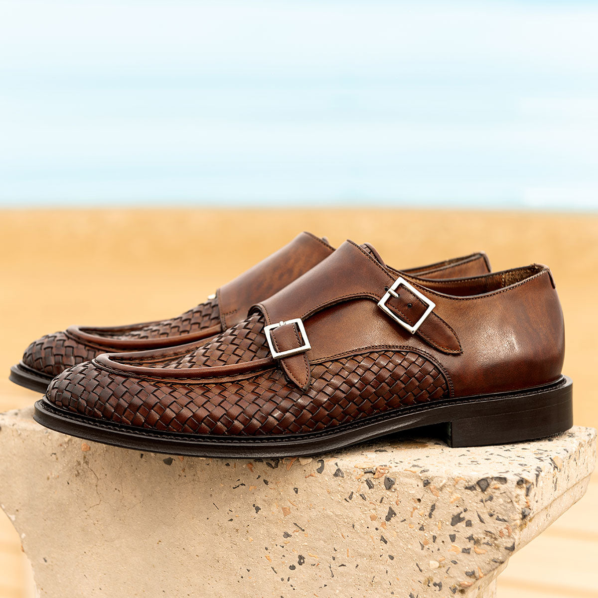 Dellovo Camerelle monk strap uomo siena intrecciato