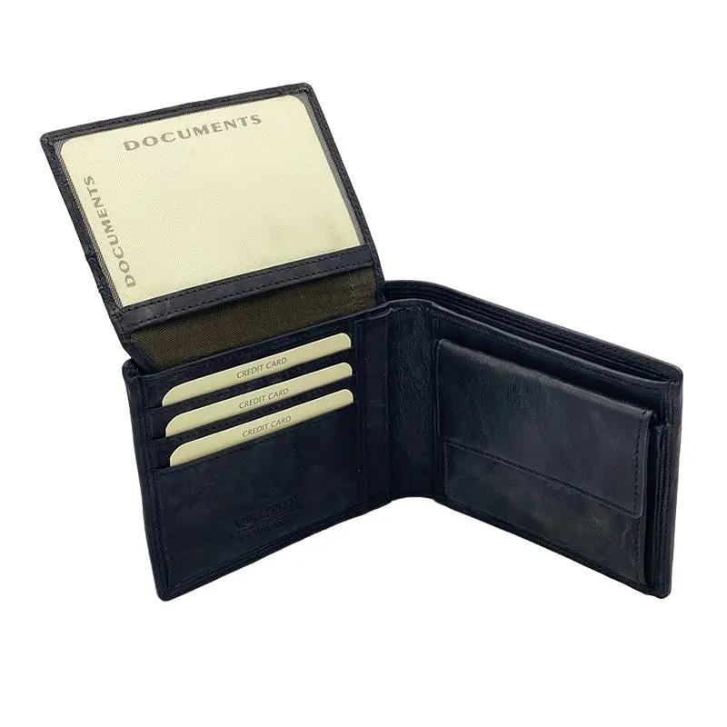 Sandro Barbera & Figli Portafoglio con Portamonete e Patta pelle nero Stone Wax