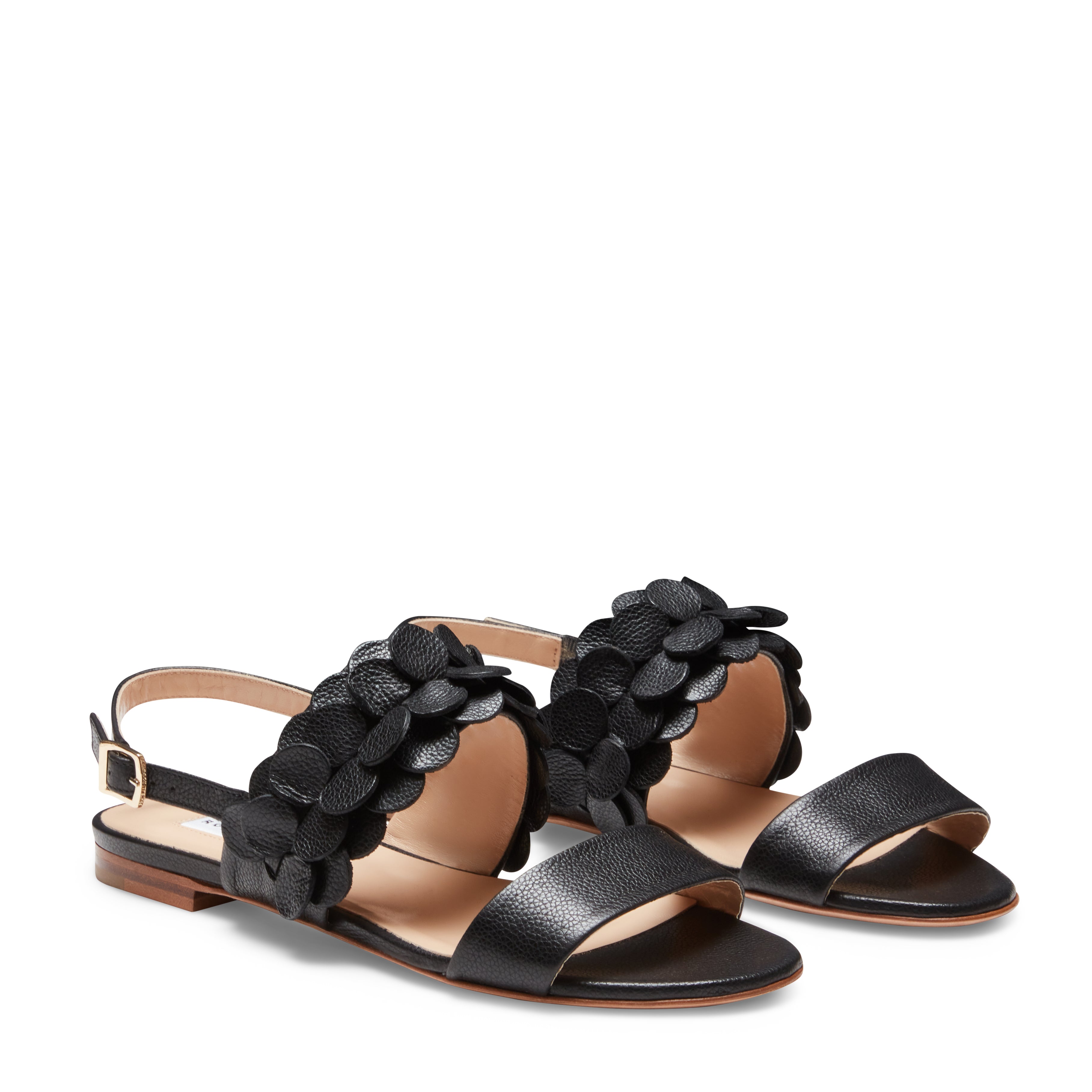 F.lli Rossetti 68259 sandalo nero in pelle flat paillettes