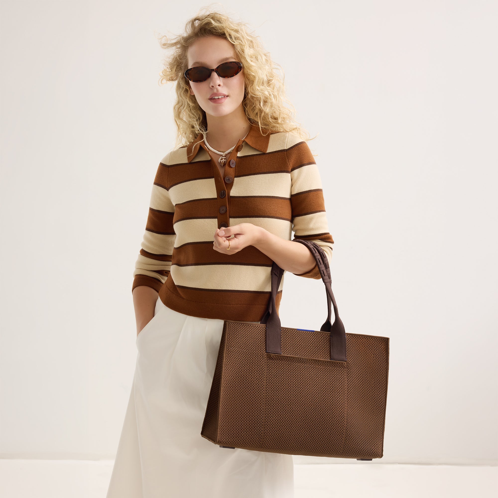 Rothy's The Classic Tote borsa Cinnamon Open-Knit con zip