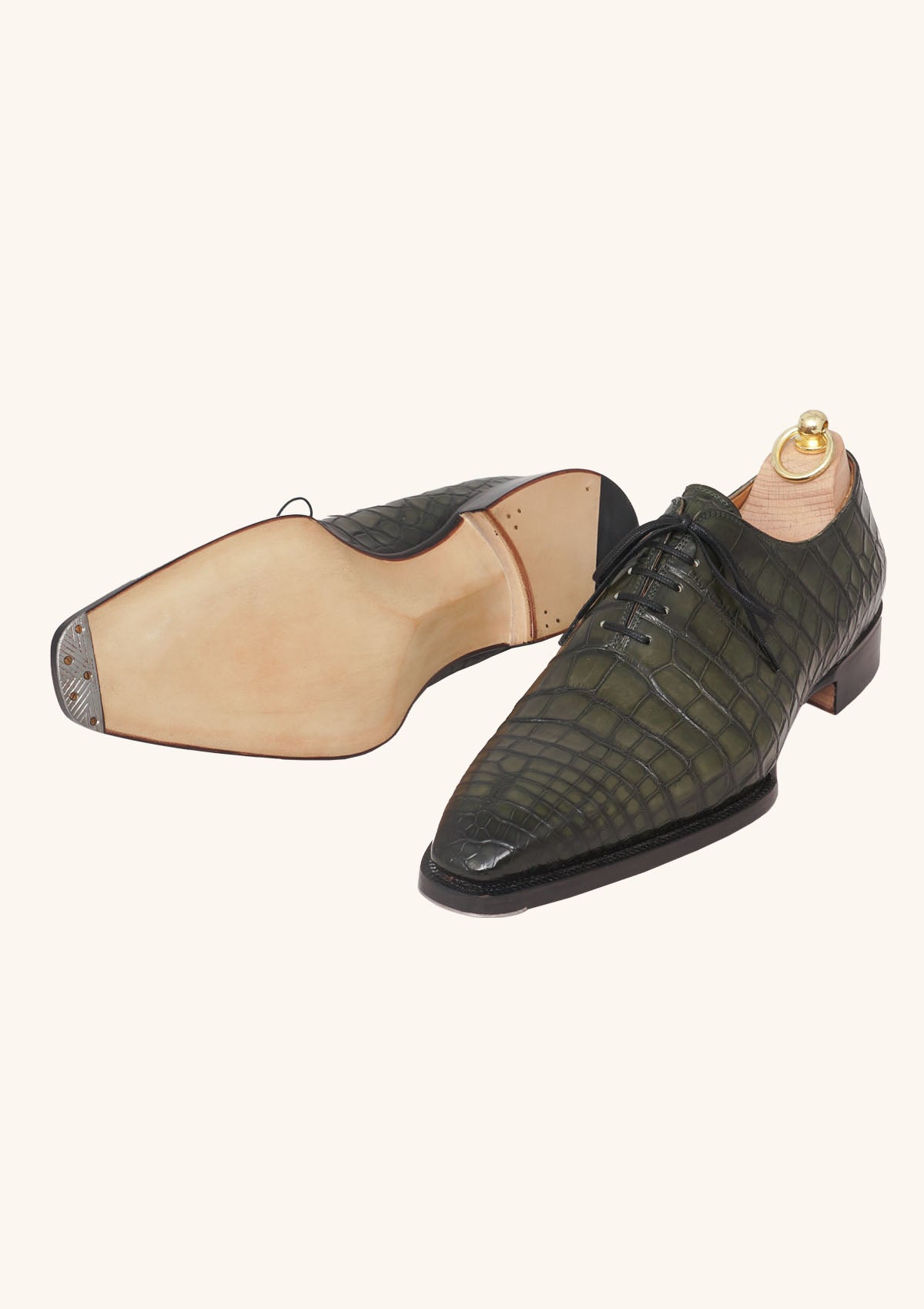 Stefano Bemer Oxfords T6312 scarpe verdi wholecut alligatore