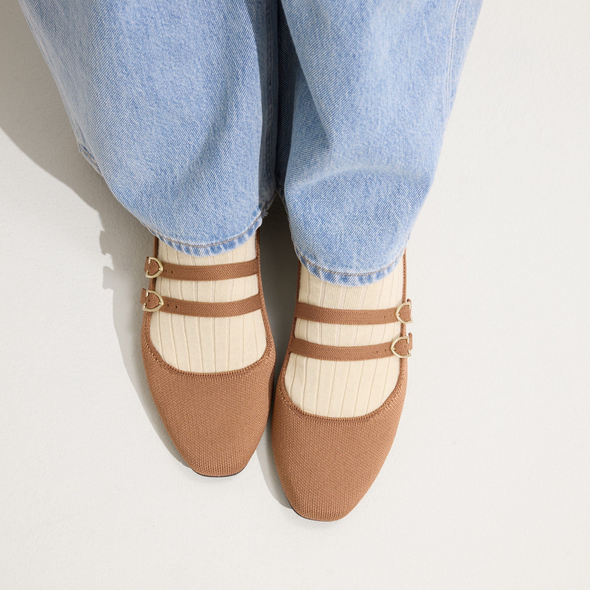 Rothy's The Double Buckle Mary Jane ballerine Java Chip cammello