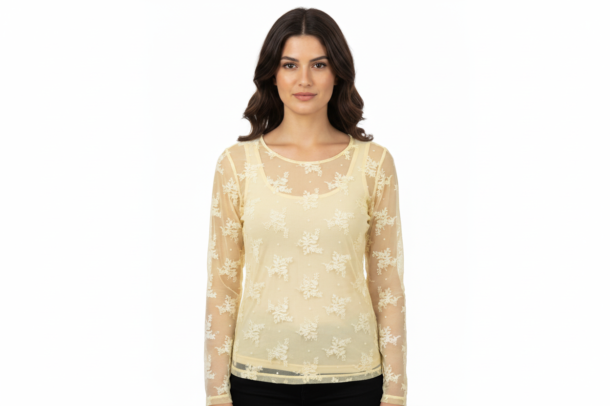 Linea Elle Maglia Pizzo Giallo Tenue maniche lunghe S/M