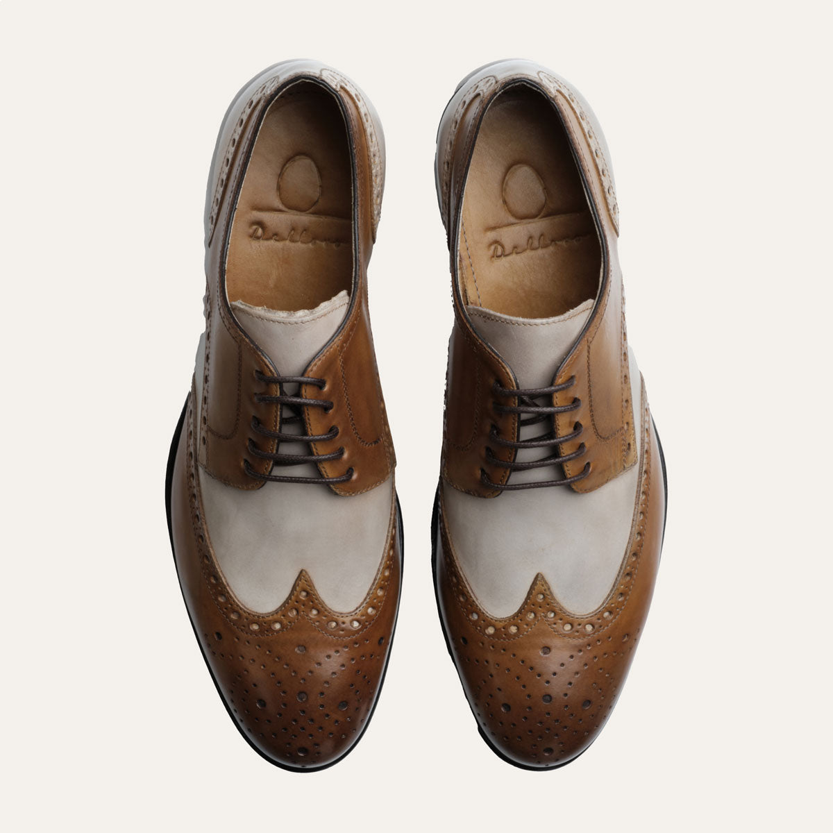 Dellovo Sansevero derby uomo tan bluette bicolore