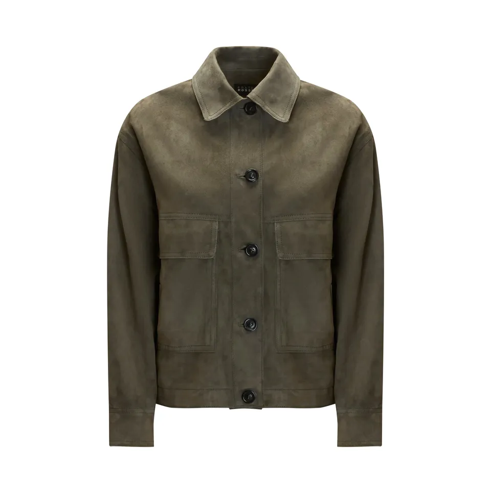 F.lli Rossetti giacca donna verde salvia pelle scamosciata boxy