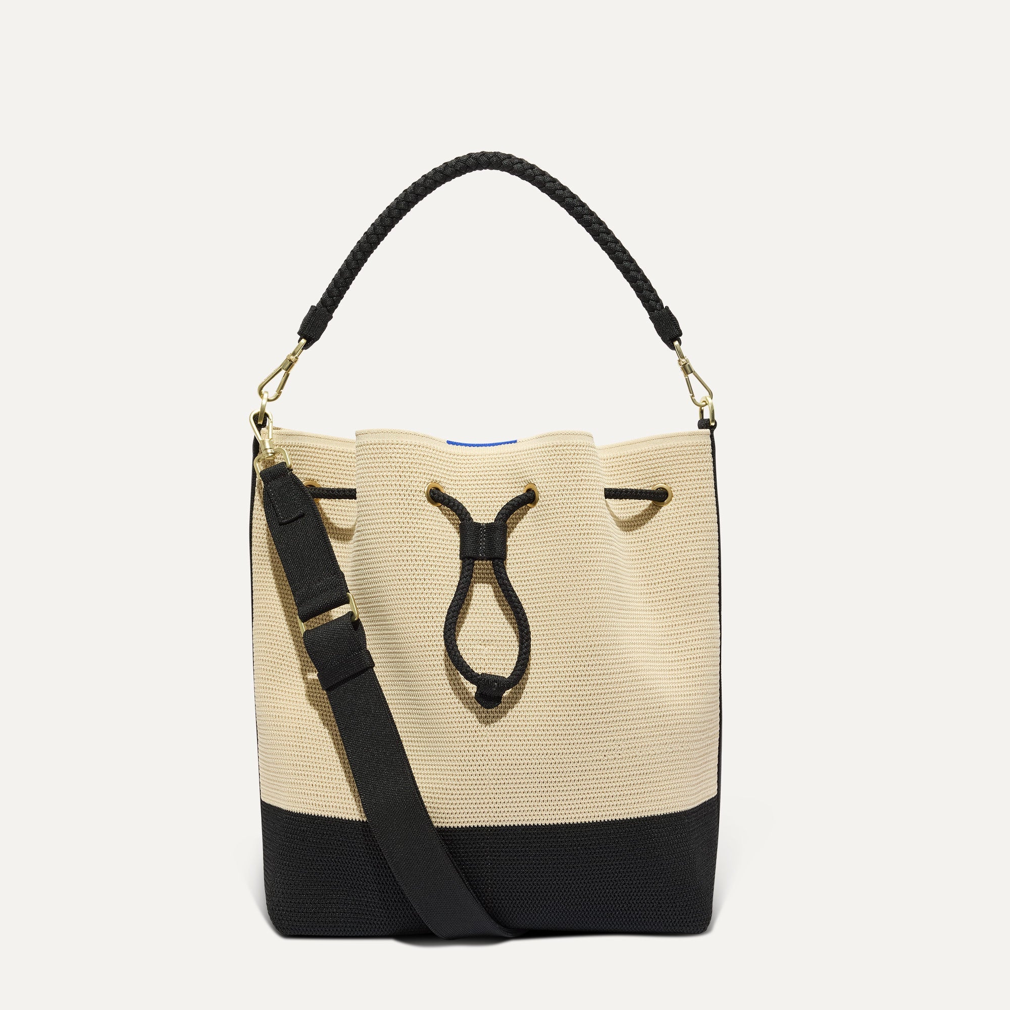 Rothy's Cinch Bucket Bag borsa secchiello Black White Raffia-Knit