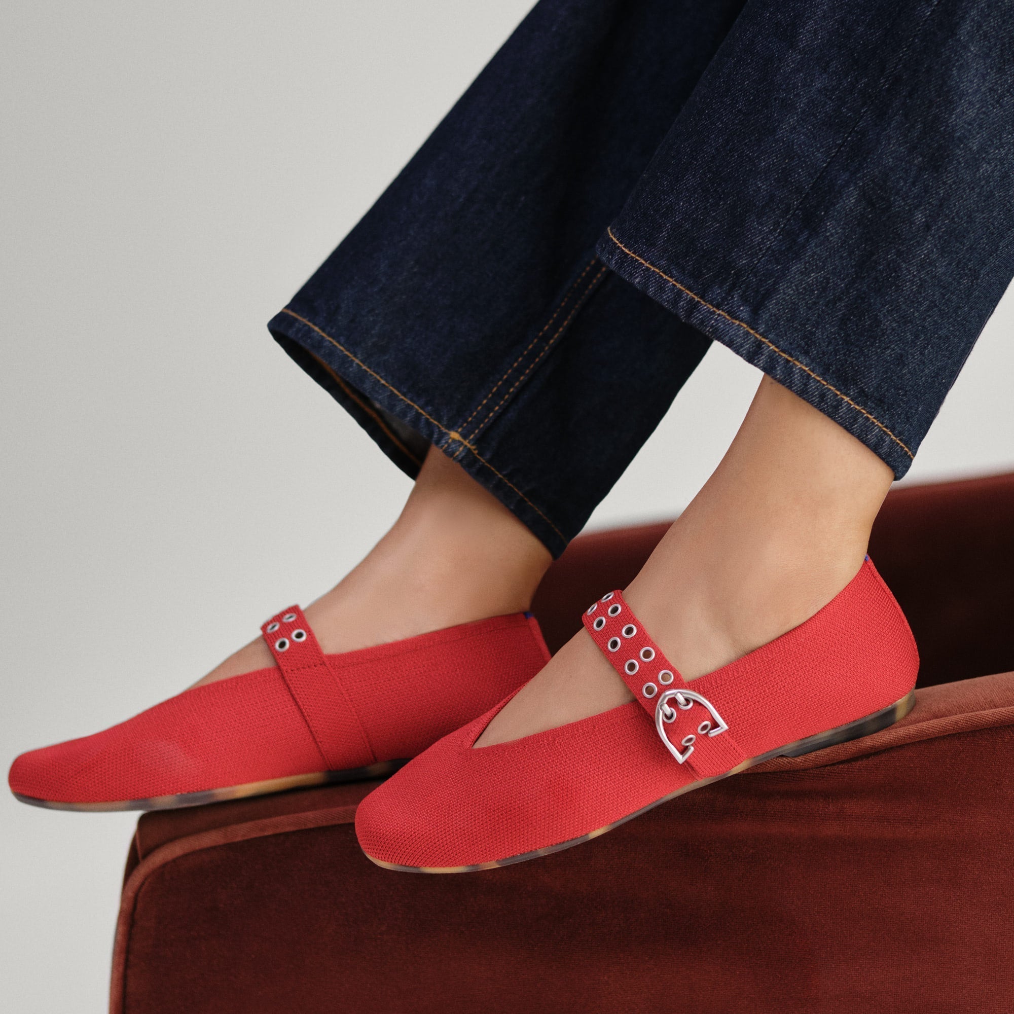 Rothy's Max Buckle Mary Jane ballerine Cherry rosse knit