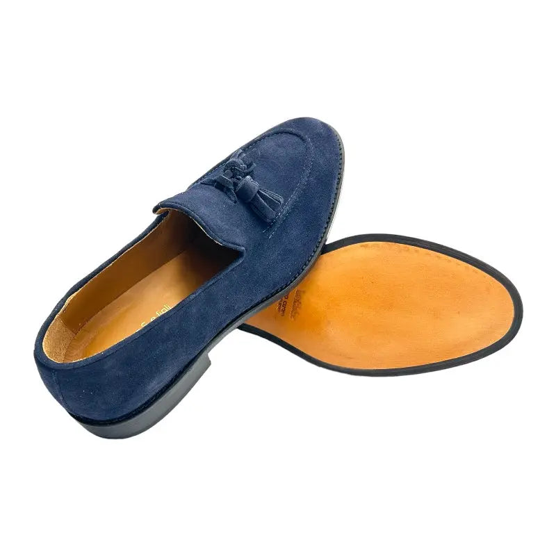 Sandro Barbera 4208 tassel loafer uomo blu camoscio