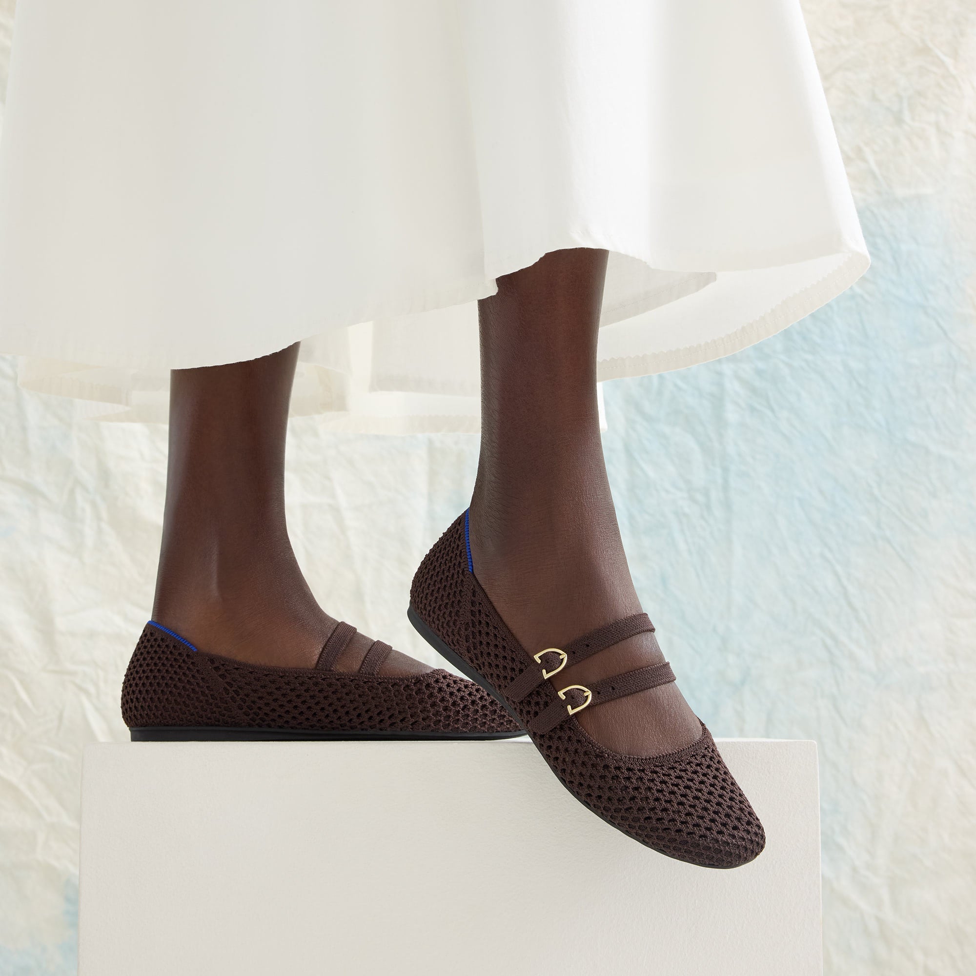 Rothy's The Double Buckle Mary Jane ballerine Chocolate Mesh traforata
