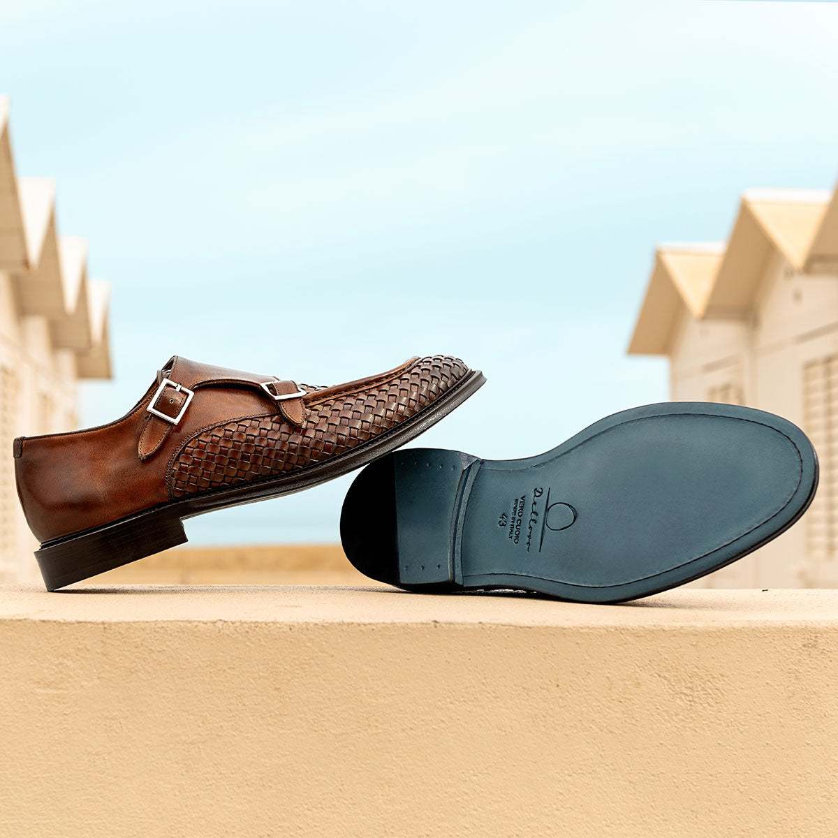 Dellovo Camerelle monk strap uomo siena intrecciato