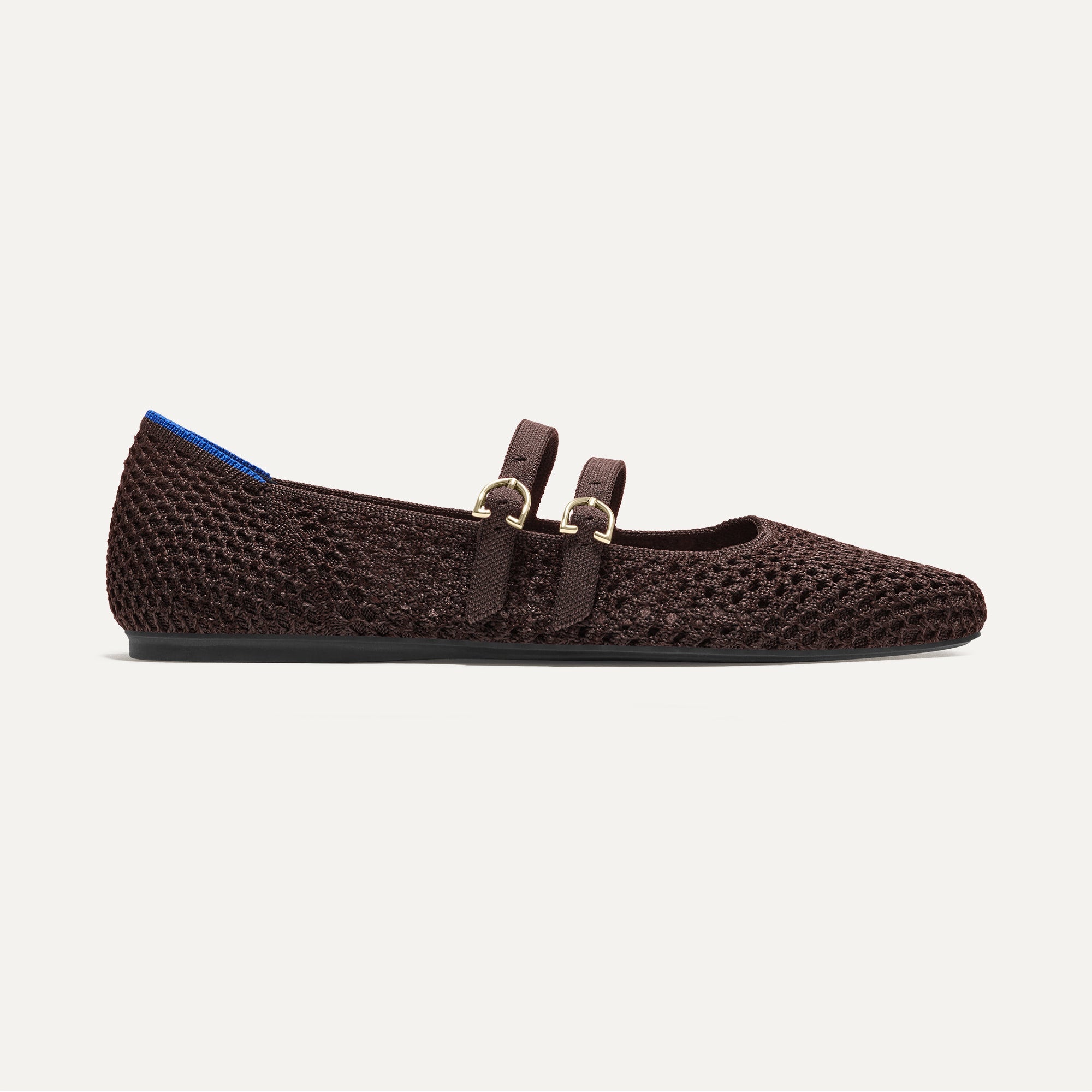 Rothy's The Double Buckle Mary Jane ballerine Chocolate Mesh traforata