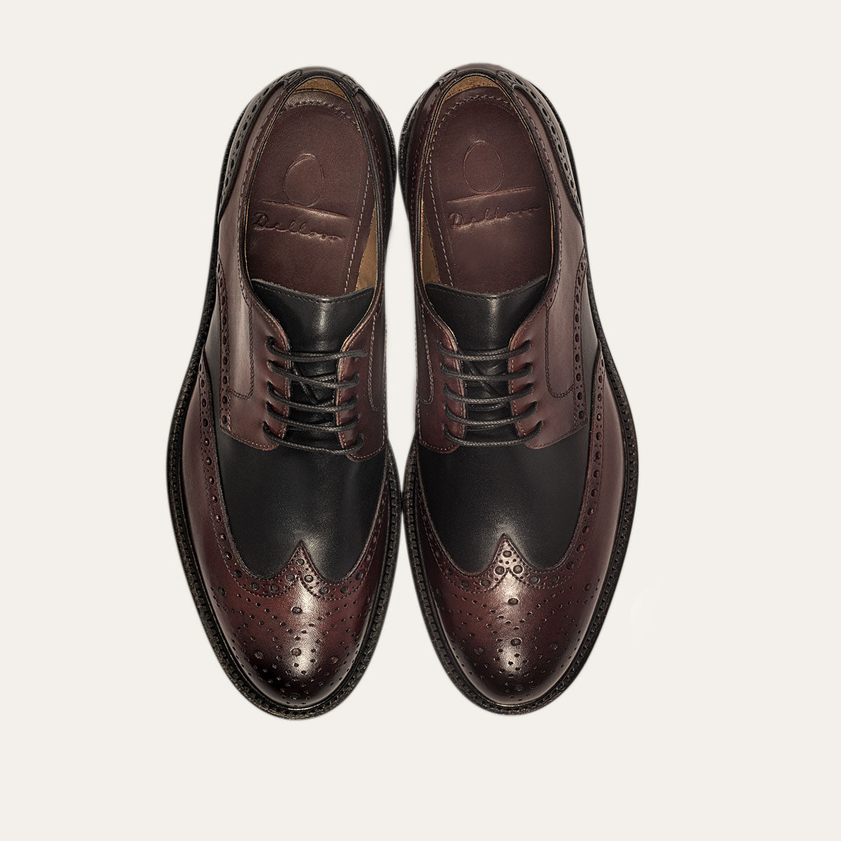 Dellovo Sellito Derby Uomo bordeaux-nero brogue bicolore