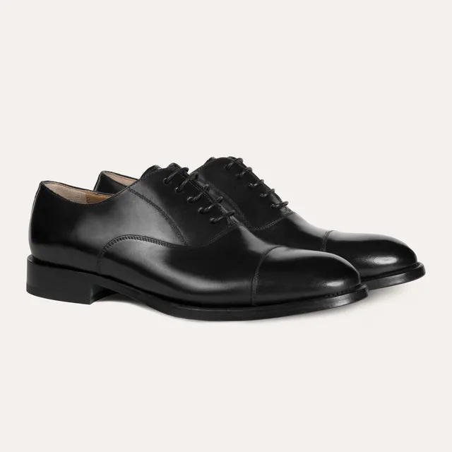 Dellovo Farnese nero oxford uomo vitello puntale liscio