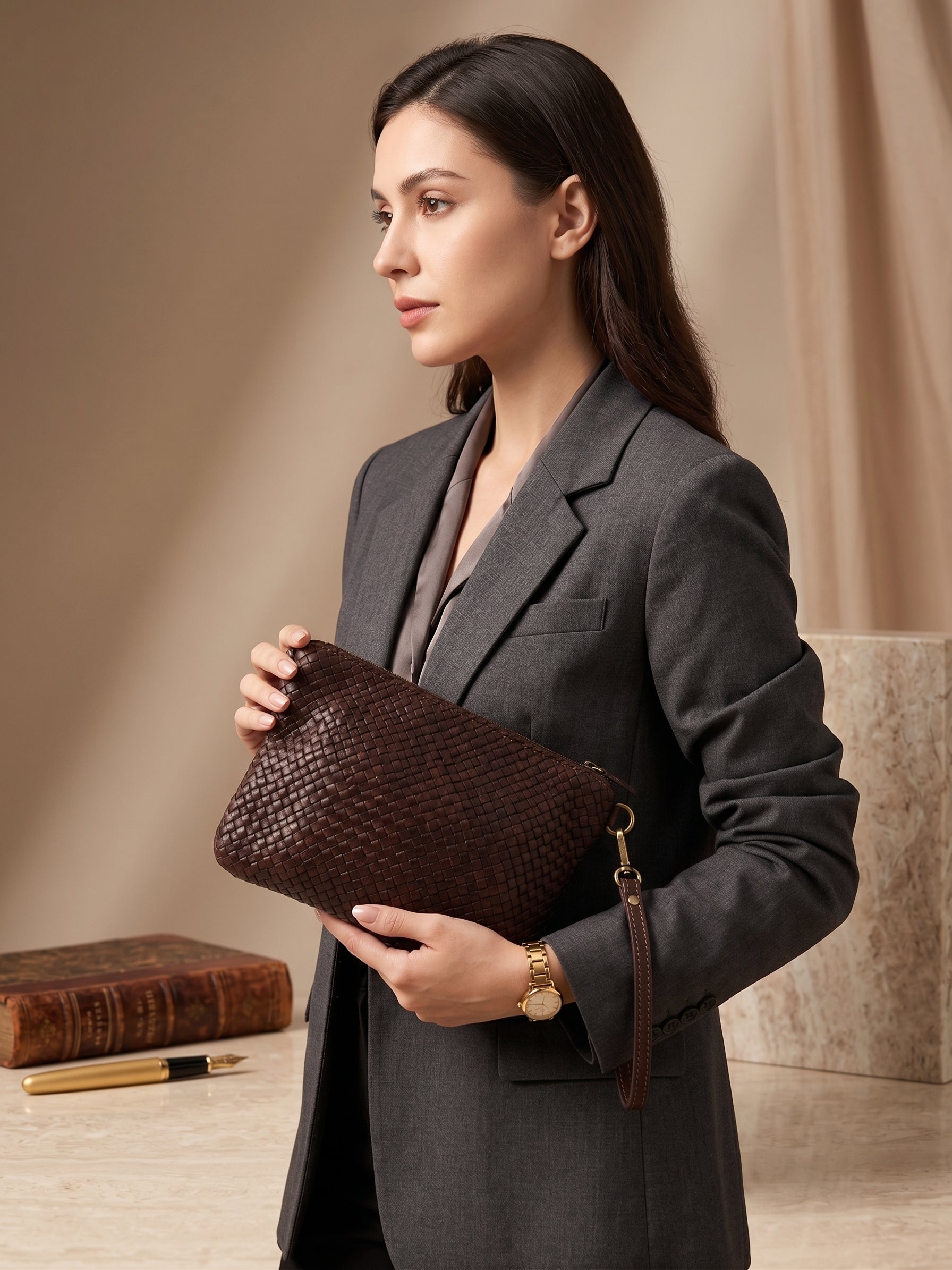 Sandro Barbera & Figli BAAY24826 Pochette pelle intrecciata testa di moro