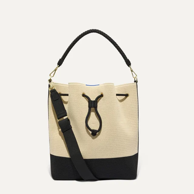 Rothy's Cinch Bucket Bag borsa secchiello Black White Raffia-Knit