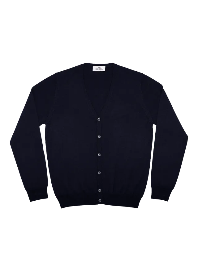 Stefano Bemer Knitwear cardigan lana merino blu taglia 60