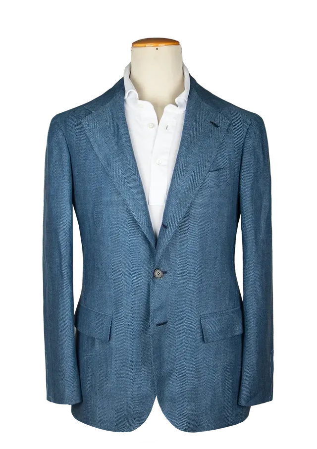 Stefano Bemer SV2102 giacca lino blu spigata 50