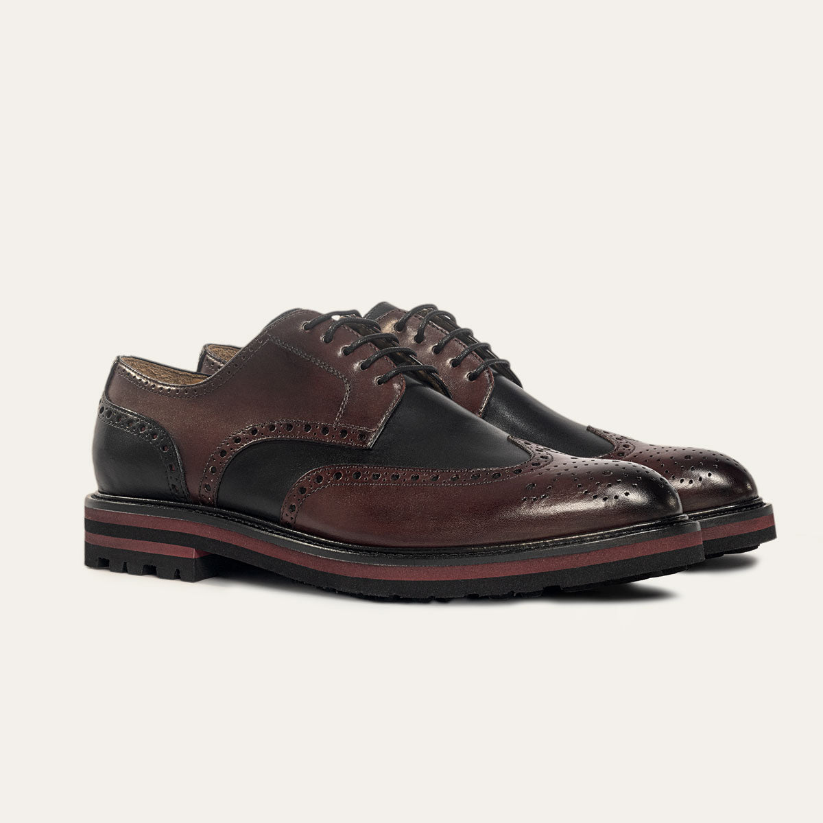 Dellovo Sellito Derby Uomo bordeaux-nero brogue bicolore