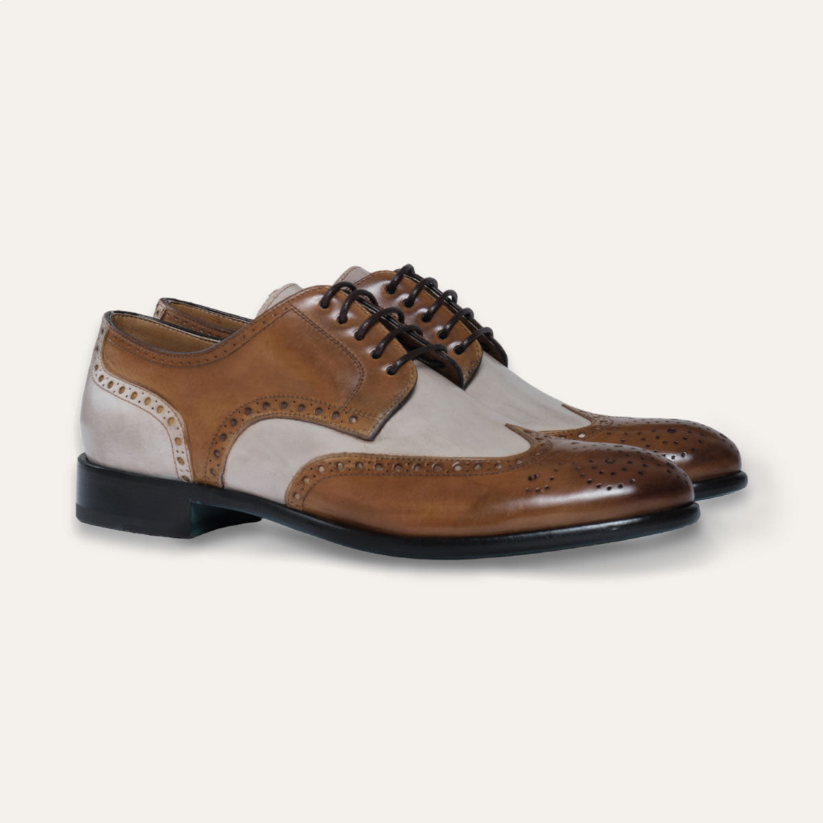 Dellovo Sansevero derby uomo tan bluette bicolore