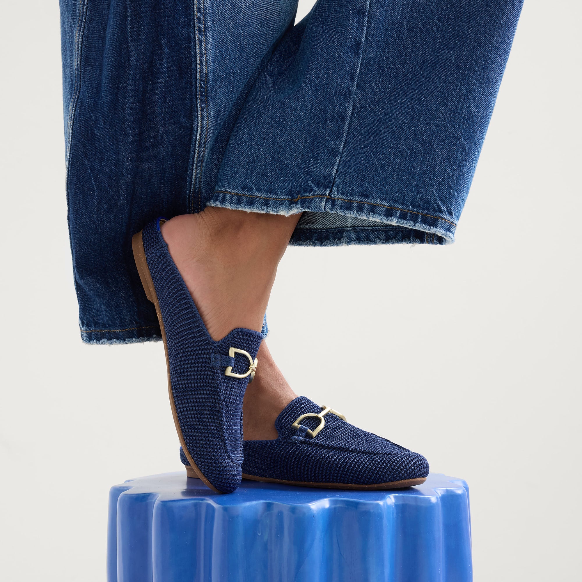 Rothy's Double Bit Loafer Mule mocassini blu rafia