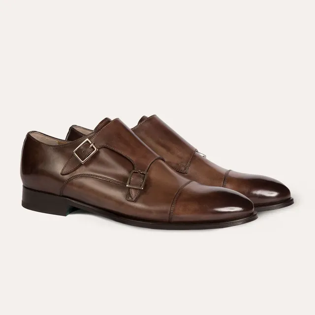 Dellovo Ercole Monk Strap uomo nero pelle doppia fibbia