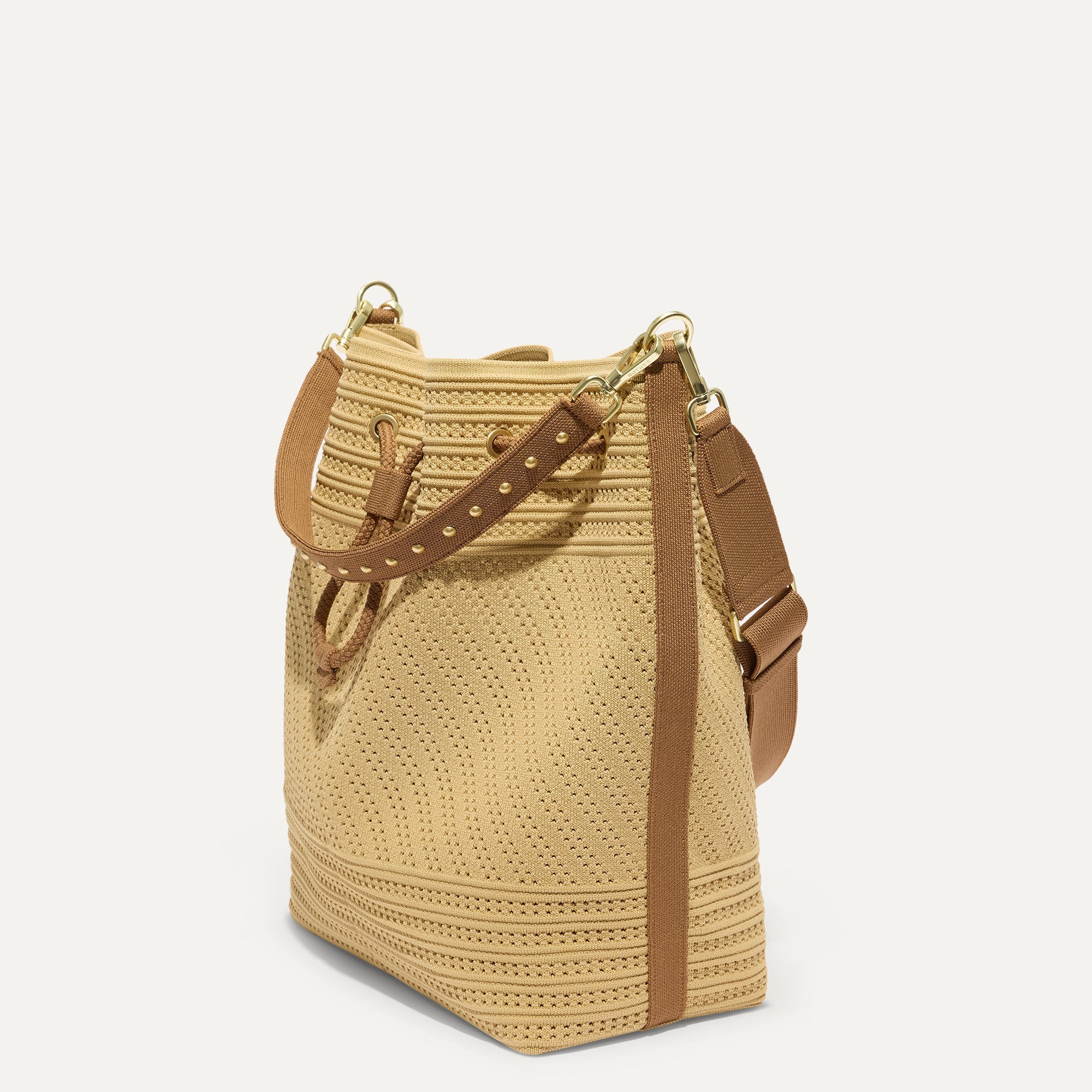 Rothy's Cinch Bucket Bag secchiello Brown Butter crochet