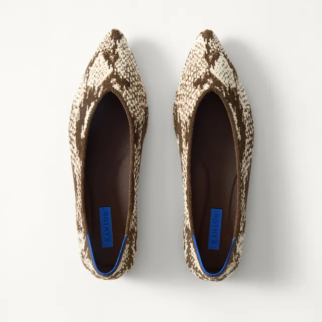 Rothy's The Point III ballerine ReVelvet Brown Python pitonate