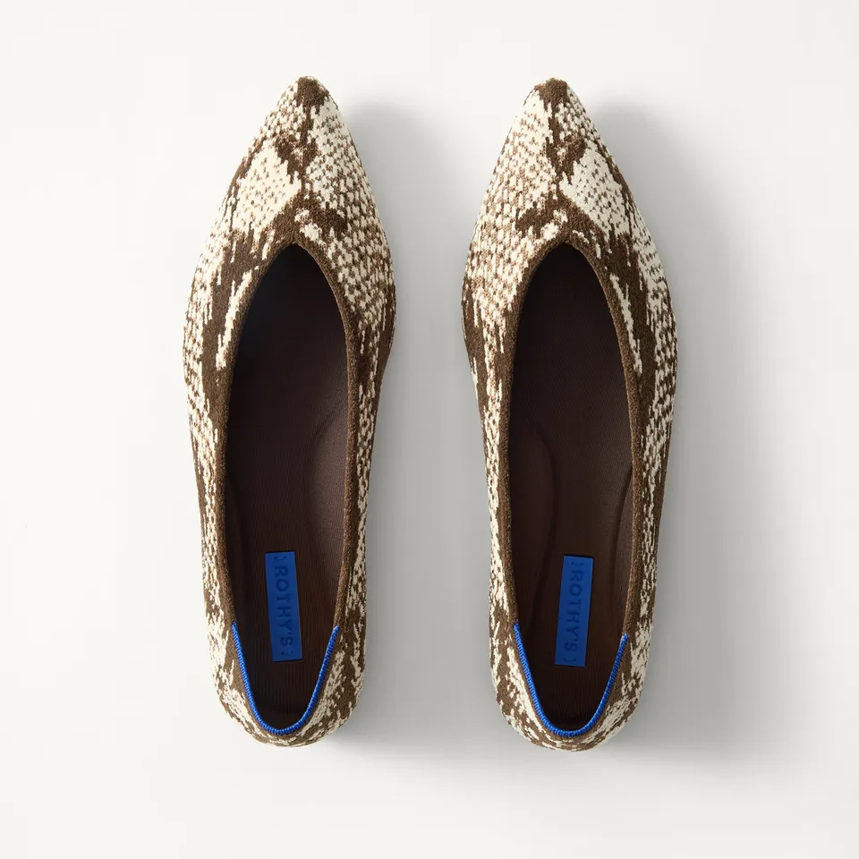 Rothy's The Point III ballerine ReVelvet Brown Python pitonate