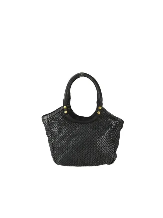 Sandro Barbera BAHD49854 Borsa Mano Pelle Nera Intrecciata