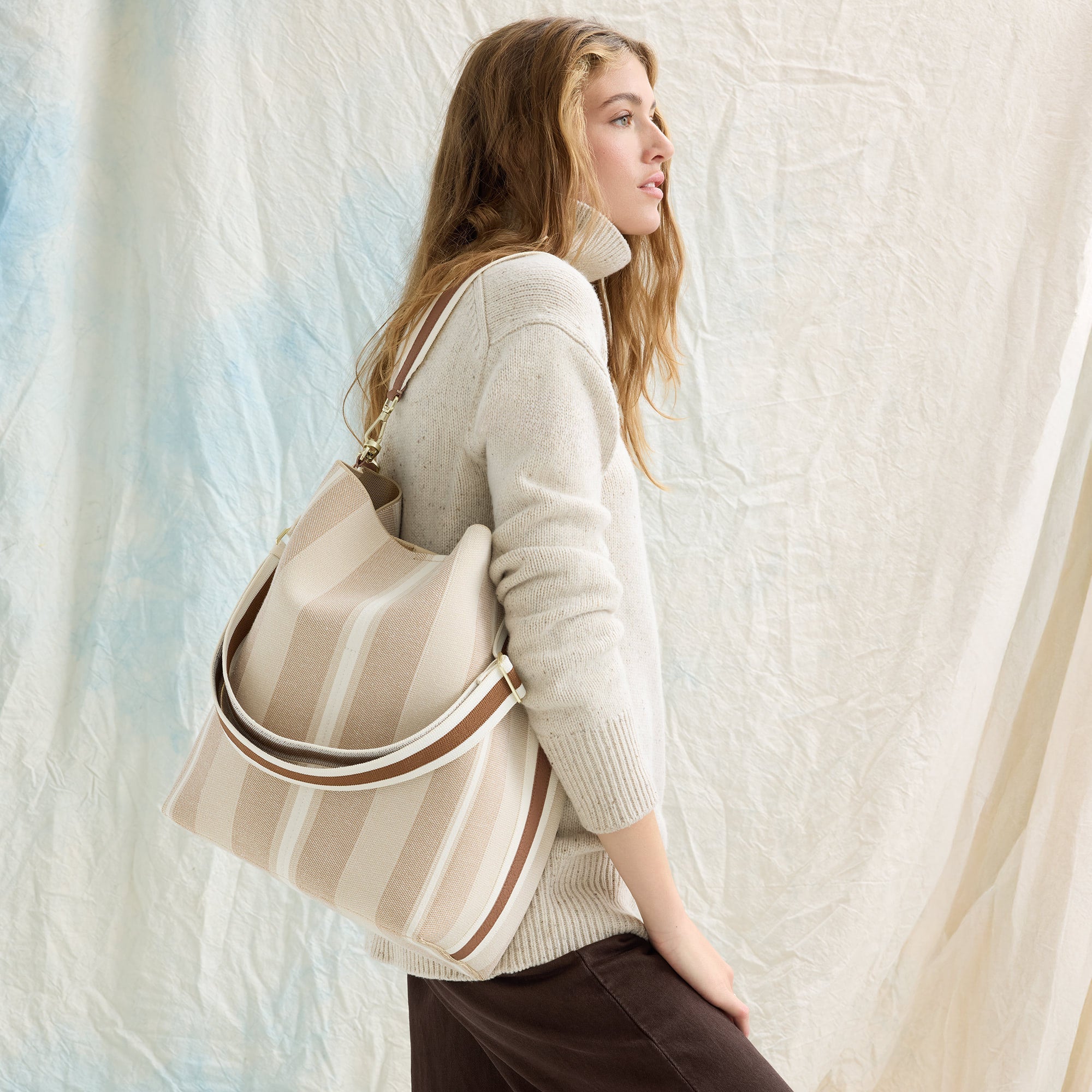 Rothy's Bucket Bag borsa secchiello oat latte righe