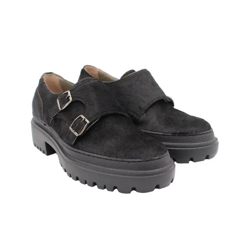 Sandro Barbera 814 Double Monk stringata donna nero cavallino