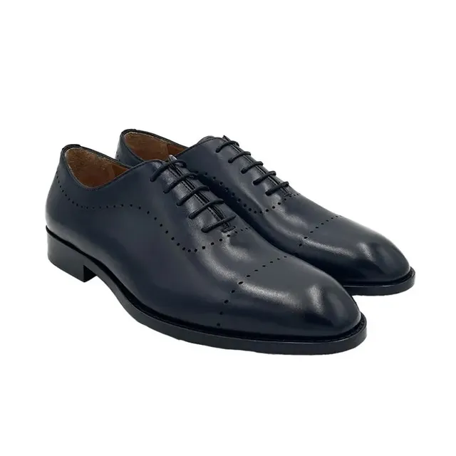 Sandro Barbera 33209 Oxford stringate uomo pelle blu tinta mano