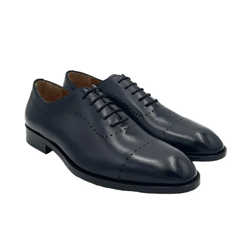 Sandro Barbera 33209 Oxford stringate uomo pelle blu tinta mano