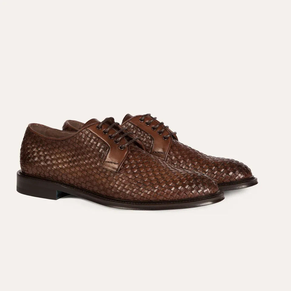 Dellovo Velato derby uomo blu pelle intrecciata