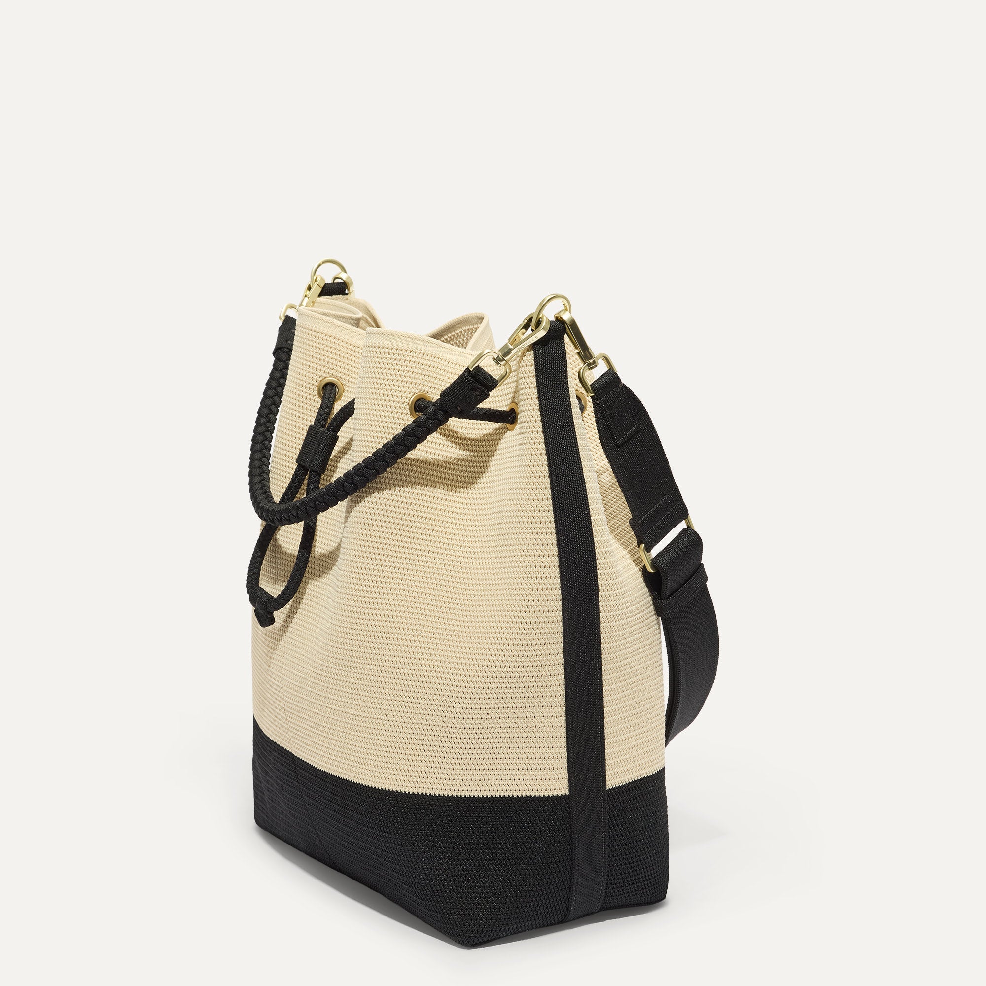 Rothy's Cinch Bucket Bag secchiello Black White raffia