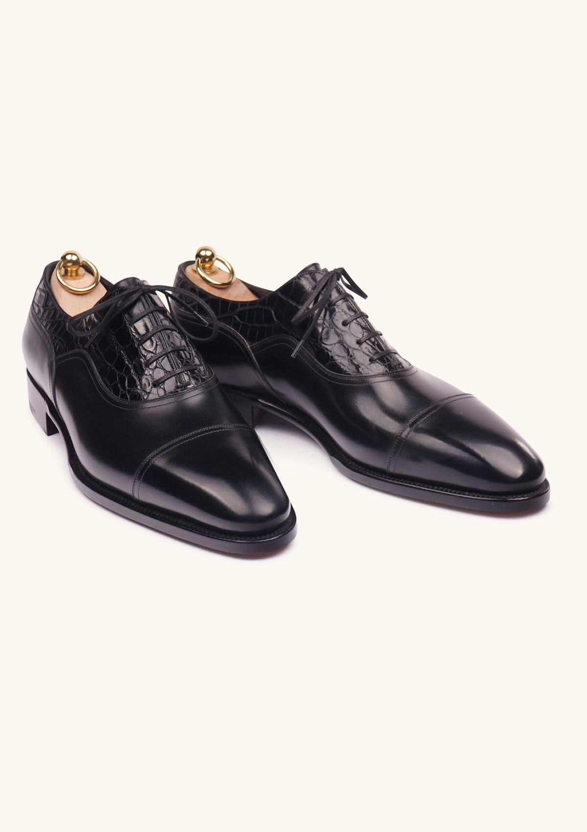 Stefano Bemer Classica Oxford Pelle Nera Coccodrillo 42