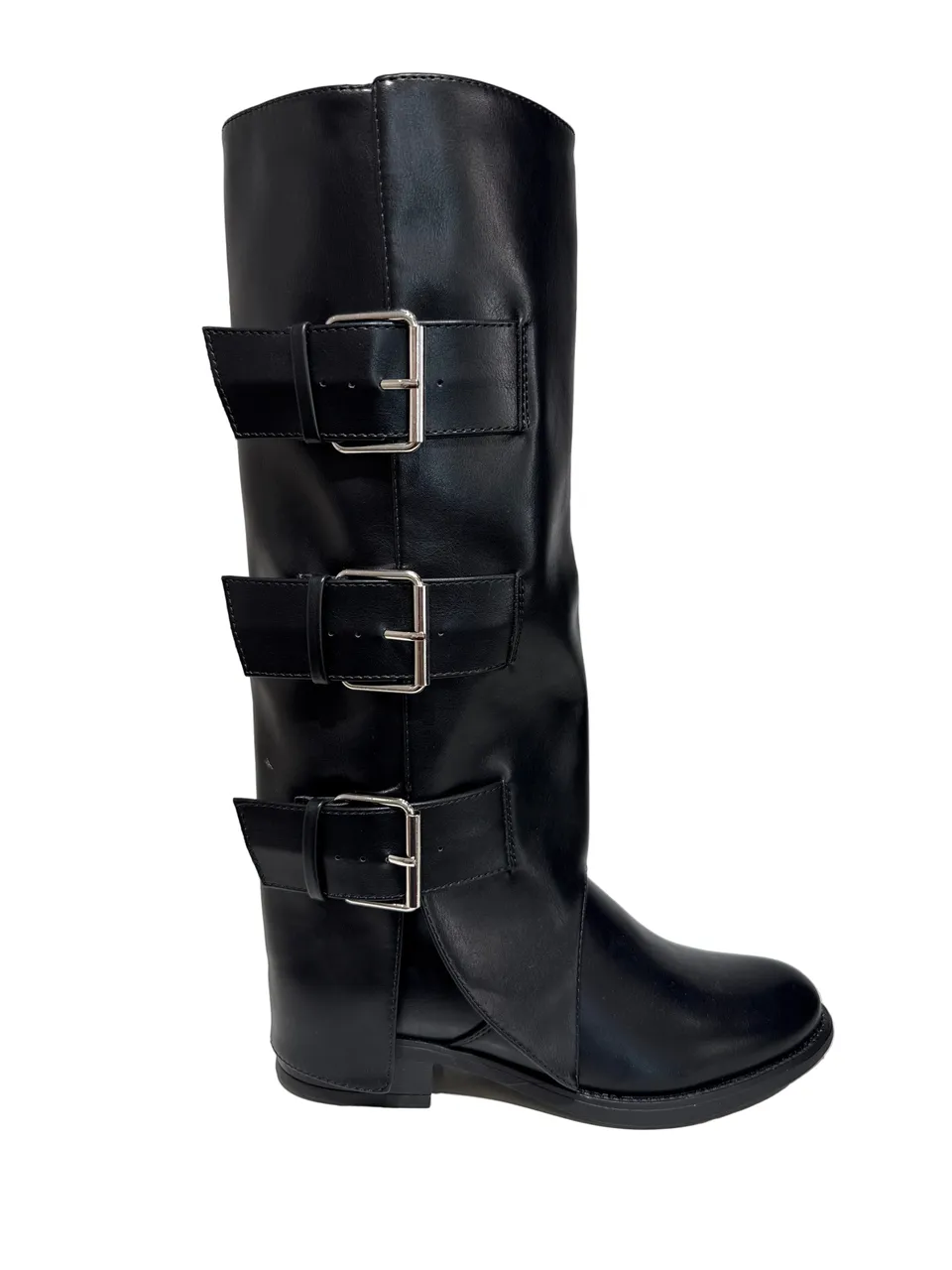 Linea Elle Stivale 3 Fibbie Nero Ecopelle Tacco Basso